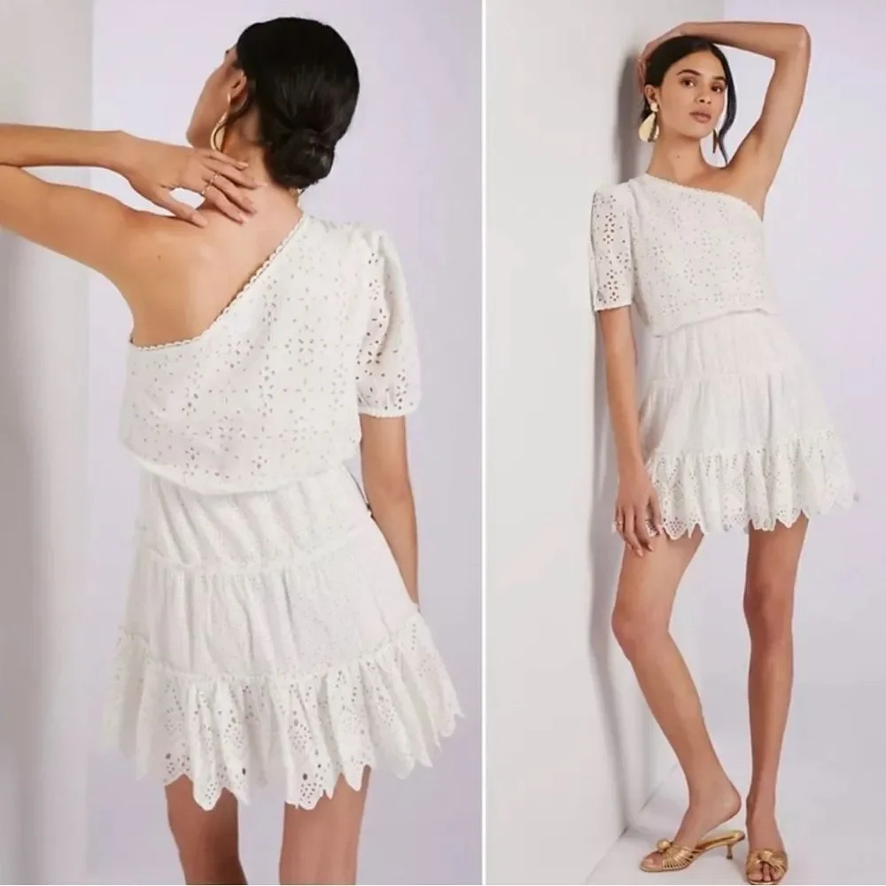 Hemant & Nandita One Shoulder Eyelet Mini Dress